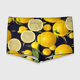 Мужские купальные плавки 3D с принтом Лимонные дольки в Тюмени, Полиэстер 85%, Спандекс 15% |  | 