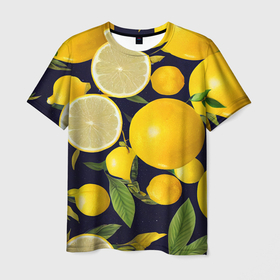 Мужская футболка 3D с принтом Лимонные дольки в Курске, 100% полиэфир | прямой крой, круглый вырез горловины, длина до линии бедер | Тематика изображения на принте: 