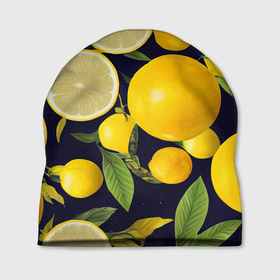 Шапка 3D с принтом Лимонные дольки в Курске, 100% полиэстер | универсальный размер, печать по всей поверхности изделия | 