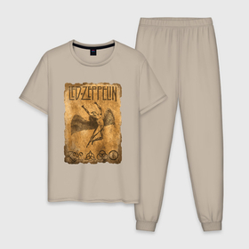 Мужская пижама хлопок с принтом Led zeppelin swan song logo в Петрозаводске, 100% хлопок | брюки и футболка прямого кроя, без карманов, на брюках мягкая резинка на поясе и по низу штанин
 | Тематика изображения на принте: 