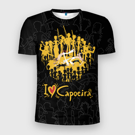 Мужская футболка 3D Slim с принтом I love Capoeira Heart в Санкт-Петербурге, 100% полиэстер с улучшенными характеристиками | приталенный силуэт, круглая горловина, широкие плечи, сужается к линии бедра | Тематика изображения на принте: 