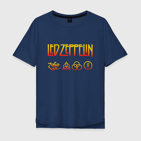Мужская футболка хлопок Oversize с принтом Led Zeppelin   logotype в Санкт-Петербурге, 100% хлопок | свободный крой, круглый ворот, “спинка” длиннее передней части | 