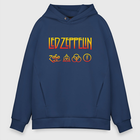 Мужское худи Oversize хлопок с принтом Led Zeppelin   logotype в Белгороде, френч-терри — 70% хлопок, 30% полиэстер. Мягкий теплый начес внутри —100% хлопок | боковые карманы, эластичные манжеты и нижняя кромка, капюшон на магнитной кнопке | 