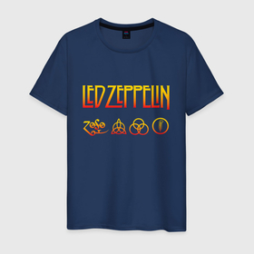 Мужская футболка хлопок с принтом Led Zeppelin   logotype в Санкт-Петербурге, 100% хлопок | прямой крой, круглый вырез горловины, длина до линии бедер, слегка спущенное плечо. | 