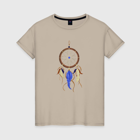 Женская футболка хлопок с принтом Ловец снов с перьями в Екатеринбурге, 100% хлопок | прямой крой, круглый вырез горловины, длина до линии бедер, слегка спущенное плечо | 