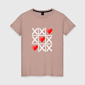 Женская футболка хлопок с принтом Крестики   нолики любовь в Екатеринбурге, 100% хлопок | прямой крой, круглый вырез горловины, длина до линии бедер, слегка спущенное плечо | 