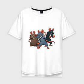 Мужская футболка хлопок Oversize с принтом Трио хитрых крыс , 100% хлопок | свободный крой, круглый ворот, “спинка” длиннее передней части | 