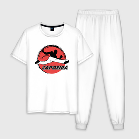 Мужская пижама хлопок с принтом Capoeira   fighter jump в Петрозаводске, 100% хлопок | брюки и футболка прямого кроя, без карманов, на брюках мягкая резинка на поясе и по низу штанин
 | Тематика изображения на принте: 