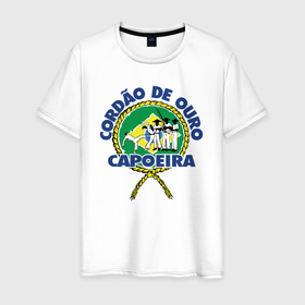 Мужская футболка хлопок с принтом Cordao de ouro Capoeira flag of Brazil в Кировске, 100% хлопок | прямой крой, круглый вырез горловины, длина до линии бедер, слегка спущенное плечо. | 