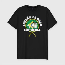 Мужская футболка хлопок Slim с принтом Capoeira   Cordao de ouro flag of Brazil , 92% хлопок, 8% лайкра | приталенный силуэт, круглый вырез ворота, длина до линии бедра, короткий рукав | 
