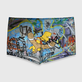 Мужские купальные плавки 3D с принтом Целящийся из рогатки Барт Симпсон на фоне граффити в Тюмени, Полиэстер 85%, Спандекс 15% |  | 