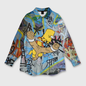 Мужская рубашка oversize 3D с принтом Целящийся из рогатки Барт Симпсон на фоне граффити в Курске,  |  | 