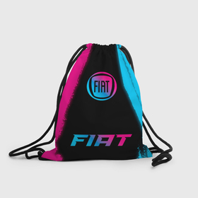 Рюкзак-мешок 3D с принтом Fiat   neon gradient: символ, надпись в Курске, 100% полиэстер | плотность ткани — 200 г/м2, размер — 35 х 45 см; лямки — толстые шнурки, застежка на шнуровке, без карманов и подкладки | 