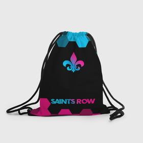 Рюкзак-мешок 3D с принтом Saints Row   neon gradient: символ, надпись в Петрозаводске, 100% полиэстер | плотность ткани — 200 г/м2, размер — 35 х 45 см; лямки — толстые шнурки, застежка на шнуровке, без карманов и подкладки | 