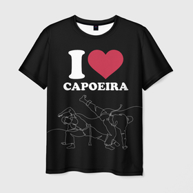 Мужская футболка 3D с принтом I love Capoeira Battle line , 100% полиэфир | прямой крой, круглый вырез горловины, длина до линии бедер | 
