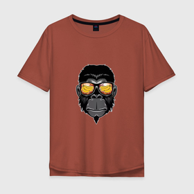 Мужская футболка хлопок Oversize с принтом Примат в крутых очках в Петрозаводске, 100% хлопок | свободный крой, круглый ворот, “спинка” длиннее передней части | 