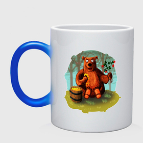 Кружка хамелеон с принтом Медведь ест мед в Кировске, керамика | меняет цвет при нагревании, емкость 330 мл | Тематика изображения на принте: 