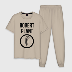 Мужская пижама хлопок с принтом Robert Plant   Led Zeppelin   legend в Белгороде, 100% хлопок | брюки и футболка прямого кроя, без карманов, на брюках мягкая резинка на поясе и по низу штанин
 | 