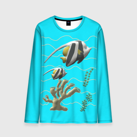 Мужской лонгслив 3D с принтом подводный мир рыбки  кораллы в Курске, 100% полиэстер | длинные рукава, круглый вырез горловины, полуприлегающий силуэт | 