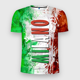 Мужская футболка 3D Slim с принтом Флаг Италии   кляксы в Курске, 100% полиэстер с улучшенными характеристиками | приталенный силуэт, круглая горловина, широкие плечи, сужается к линии бедра | Тематика изображения на принте: 