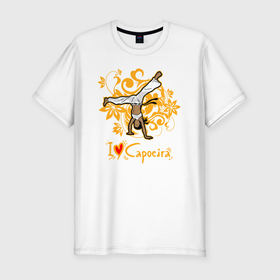 Мужская футболка хлопок Slim с принтом I love Capoeira   fighter в Петрозаводске, 92% хлопок, 8% лайкра | приталенный силуэт, круглый вырез ворота, длина до линии бедра, короткий рукав | Тематика изображения на принте: 