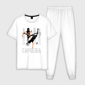 Мужская пижама хлопок с принтом Capoeira contactless combat , 100% хлопок | брюки и футболка прямого кроя, без карманов, на брюках мягкая резинка на поясе и по низу штанин
 | 