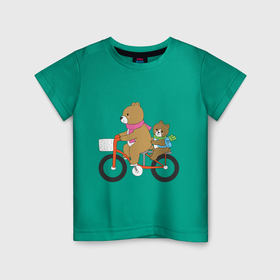 Детская футболка хлопок с принтом Медведи на велосипеде в Екатеринбурге, 100% хлопок | круглый вырез горловины, полуприлегающий силуэт, длина до линии бедер | 