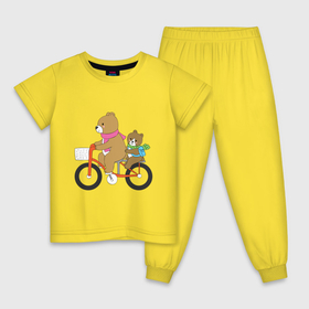 Детская пижама хлопок с принтом Медведи на велосипеде , 100% хлопок |  брюки и футболка прямого кроя, без карманов, на брюках мягкая резинка на поясе и по низу штанин
 | Тематика изображения на принте: 