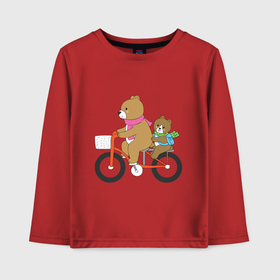 Детский лонгслив хлопок с принтом Медведи на велосипеде в Белгороде, 100% хлопок | круглый вырез горловины, полуприлегающий силуэт, длина до линии бедер | 