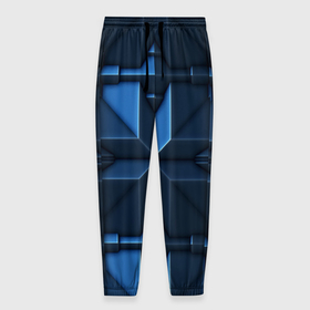 Мужские брюки 3D с принтом Синяя объёмная броня киборга в Тюмени, 100% полиэстер | манжеты по низу, эластичный пояс регулируется шнурком, по бокам два кармана без застежек, внутренняя часть кармана из мелкой сетки | 