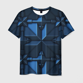 Мужская футболка 3D с принтом Синяя объёмная броня киборга в Белгороде, 100% полиэфир | прямой крой, круглый вырез горловины, длина до линии бедер | 