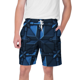 Мужские шорты 3D с принтом Синяя объёмная броня киборга ,  полиэстер 100% | прямой крой, два кармана без застежек по бокам. Мягкая трикотажная резинка на поясе, внутри которой широкие завязки. Длина чуть выше колен | 