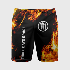 Мужские шорты спортивные с принтом Three Days Grace и пылающий огонь в Кировске,  |  | Тематика изображения на принте: 