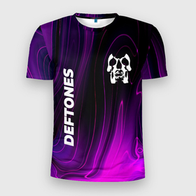 Мужская футболка 3D Slim с принтом Deftones violet plasma в Кировске, 100% полиэстер с улучшенными характеристиками | приталенный силуэт, круглая горловина, широкие плечи, сужается к линии бедра | 