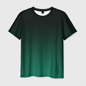 Мужская футболка 3D с принтом Черный и бирюзово   зеленый, текстурированный под мешковину градиент, омбре в Санкт-Петербурге, 100% полиэфир | прямой крой, круглый вырез горловины, длина до линии бедер | 
