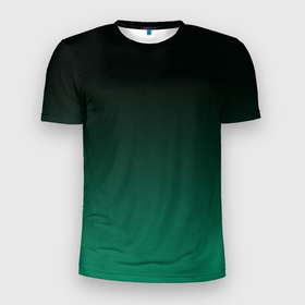 Мужская футболка 3D Slim с принтом Черный и бирюзово   зеленый, текстурированный под мешковину градиент, омбре , 100% полиэстер с улучшенными характеристиками | приталенный силуэт, круглая горловина, широкие плечи, сужается к линии бедра | 