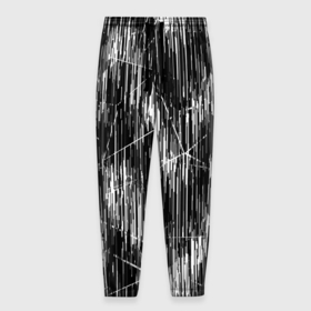 Мужские брюки 3D с принтом Черно белые штрихи, зигзаг в Санкт-Петербурге, 100% полиэстер | манжеты по низу, эластичный пояс регулируется шнурком, по бокам два кармана без застежек, внутренняя часть кармана из мелкой сетки | Тематика изображения на принте: 