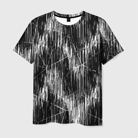Мужская футболка 3D с принтом Черно белые штрихи, зигзаг в Белгороде, 100% полиэфир | прямой крой, круглый вырез горловины, длина до линии бедер | 