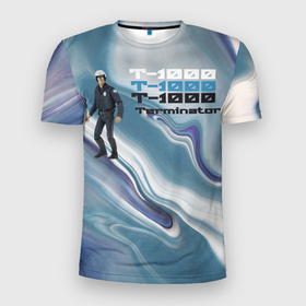 Мужская футболка 3D Slim с принтом Жидкий терминатор Т 1000 в Екатеринбурге, 100% полиэстер с улучшенными характеристиками | приталенный силуэт, круглая горловина, широкие плечи, сужается к линии бедра | Тематика изображения на принте: 