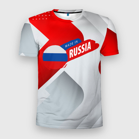 Мужская футболка 3D Slim с принтом Welcome to Russia red  white в Екатеринбурге, 100% полиэстер с улучшенными характеристиками | приталенный силуэт, круглая горловина, широкие плечи, сужается к линии бедра | 