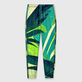 Мужские брюки 3D с принтом Яркие тропические листья пальмы в Тюмени, 100% полиэстер | манжеты по низу, эластичный пояс регулируется шнурком, по бокам два кармана без застежек, внутренняя часть кармана из мелкой сетки | 