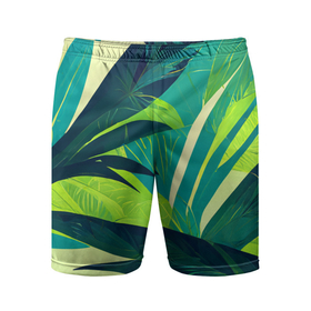 Мужские шорты спортивные с принтом Яркие тропические листья пальмы в Курске,  |  | 