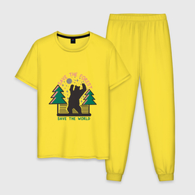 Мужская пижама хлопок с принтом Спаси Лес   Спаси Мир в Санкт-Петербурге, 100% хлопок | брюки и футболка прямого кроя, без карманов, на брюках мягкая резинка на поясе и по низу штанин
 | 