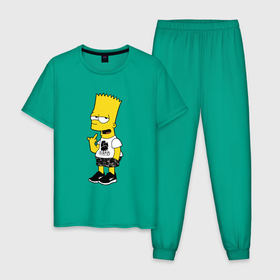 Мужская пижама хлопок с принтом Борзый Барт Симпсон   жест в Петрозаводске, 100% хлопок | брюки и футболка прямого кроя, без карманов, на брюках мягкая резинка на поясе и по низу штанин
 | 