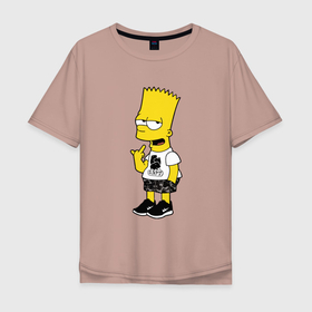Мужская футболка хлопок Oversize с принтом Борзый Барт Симпсон   жест в Екатеринбурге, 100% хлопок | свободный крой, круглый ворот, “спинка” длиннее передней части | 