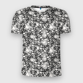 Мужская футболка 3D Slim с принтом Череп в капюшоне в Белгороде, 100% полиэстер с улучшенными характеристиками | приталенный силуэт, круглая горловина, широкие плечи, сужается к линии бедра | 