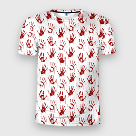 Мужская футболка 3D Slim с принтом Кровавая рука в Курске, 100% полиэстер с улучшенными характеристиками | приталенный силуэт, круглая горловина, широкие плечи, сужается к линии бедра | 