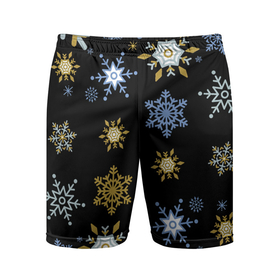 Мужские шорты спортивные с принтом Новый год снежинки на чёрном фоне ,  |  | 
