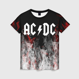 Женская футболка 3D с принтом AC DC огонь пламя , 100% полиэфир ( синтетическое хлопкоподобное полотно) | прямой крой, круглый вырез горловины, длина до линии бедер | 