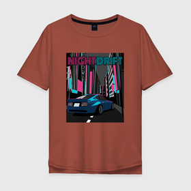 Мужская футболка хлопок Oversize с принтом Datsun 240z 260z 280z Nissan Fairlady z30 Night Drift в Кировске, 100% хлопок | свободный крой, круглый ворот, “спинка” длиннее передней части | Тематика изображения на принте: 